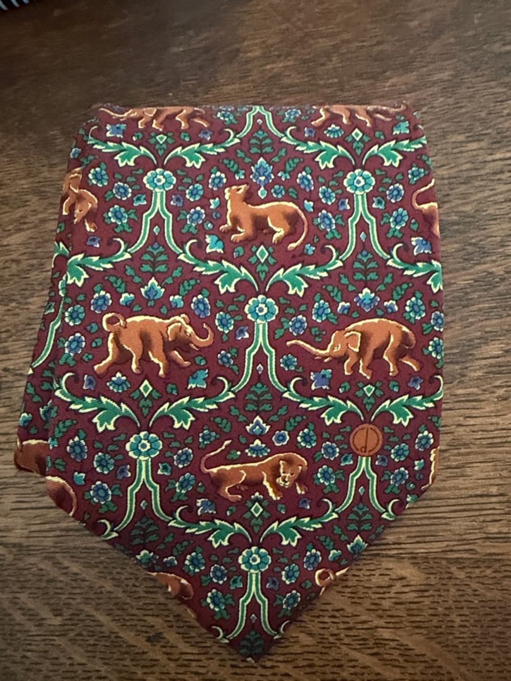 Men’s Vintage Dunhill Brown Italian Silk Tie with Elephant Motif